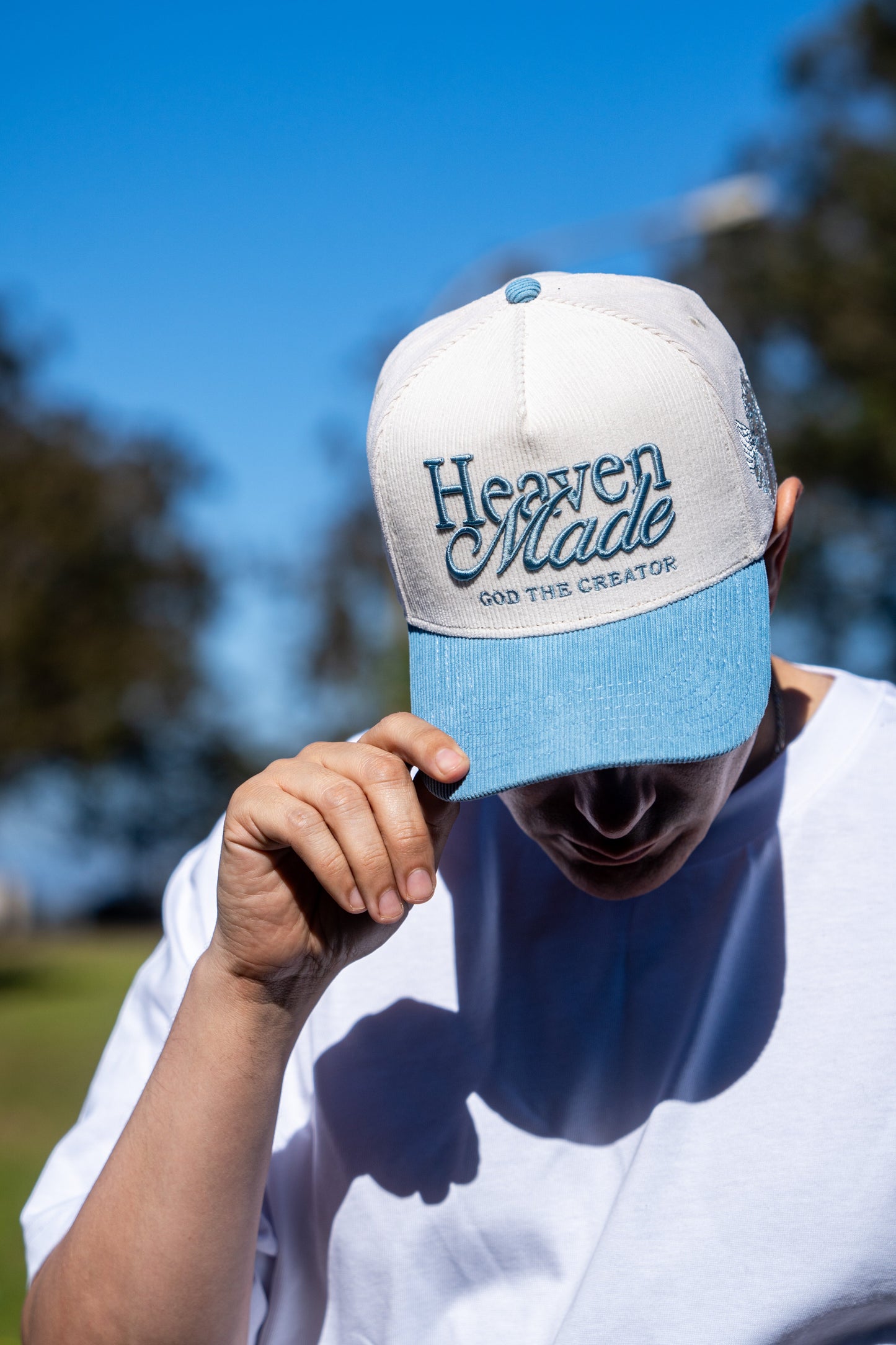 Heaven Made God the Creator LUX Hat - Baby Blue + Cream